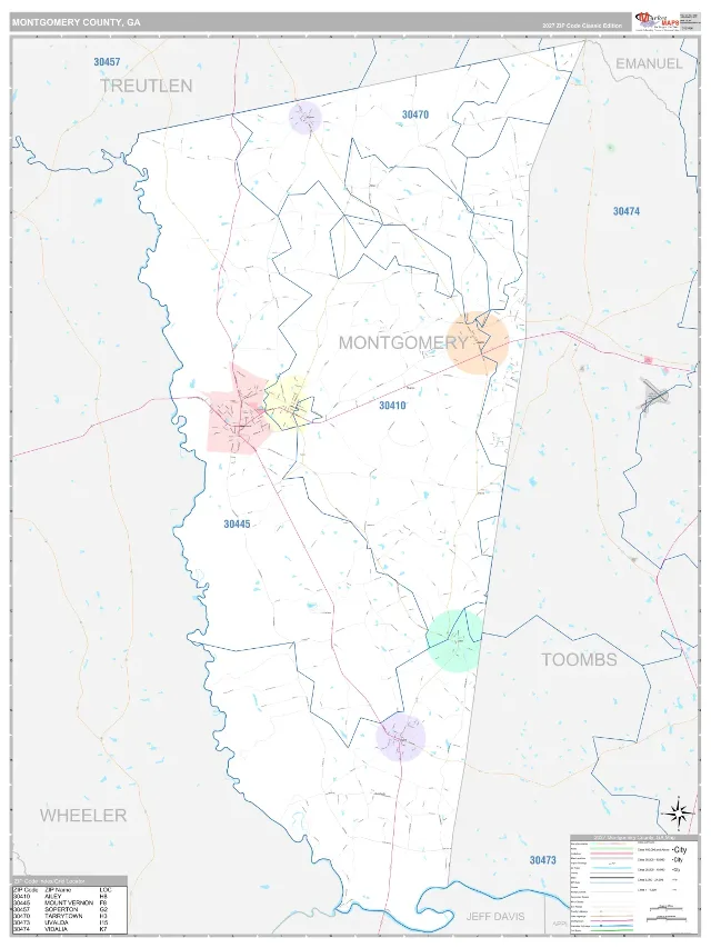 Montgomery County, GA ZIP Code Wall Map, Classic style