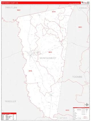 Montgomery County, GA RedLine style ZIP Code wall map
