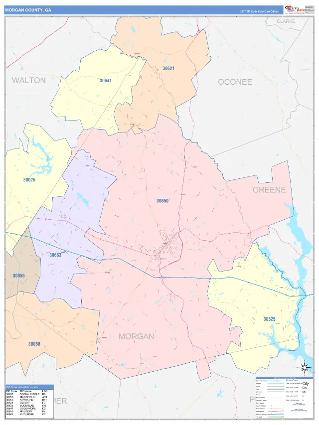 Morgan County, GA ZIP Code Wall Map, ColorCast style