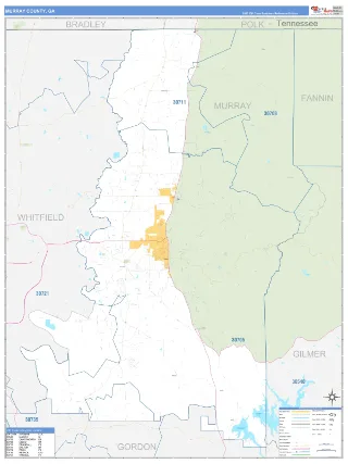 Murray County, GA Business Reference style ZIP Code wall map