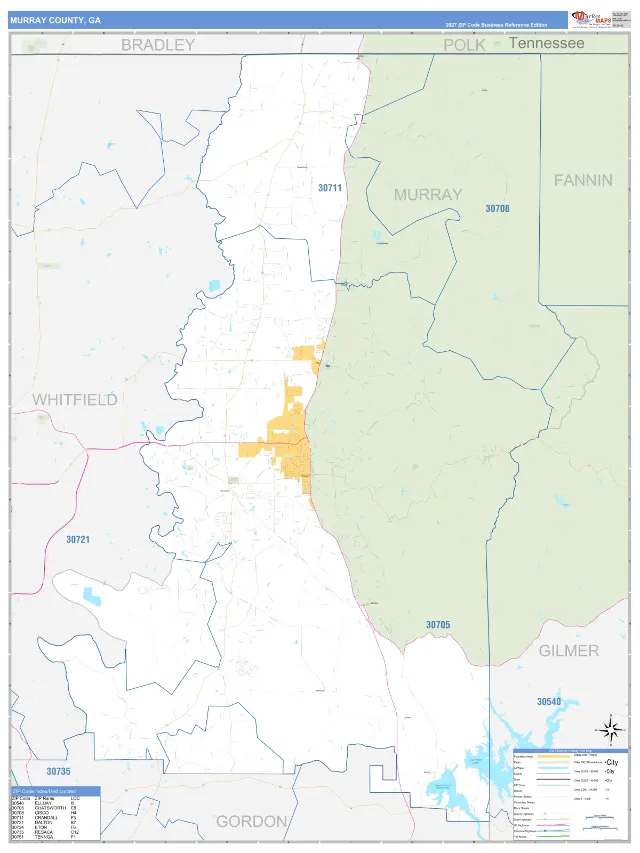 Murray County, GA ZIP Code Wall Map, Business Reference style