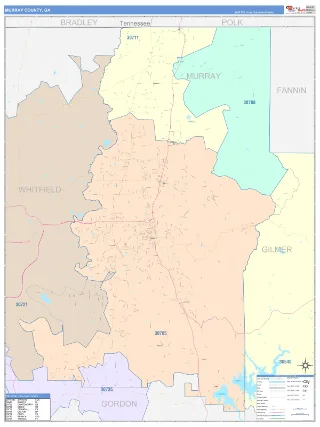 Murray County, GA ColorCast style ZIP Code wall map