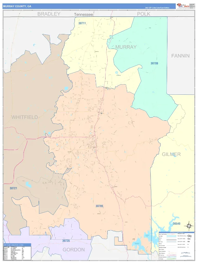 Murray County, GA ZIP Code Wall Map, ColorCast style