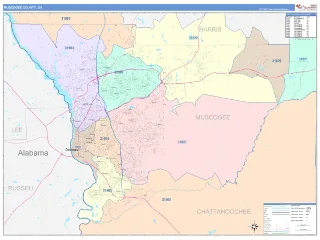 Muscogee County, GA ColorCast style ZIP Code wall map