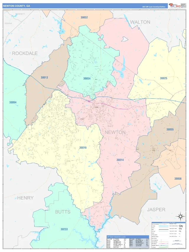 Newton County, GA ZIP Code Wall Map, ColorCast style