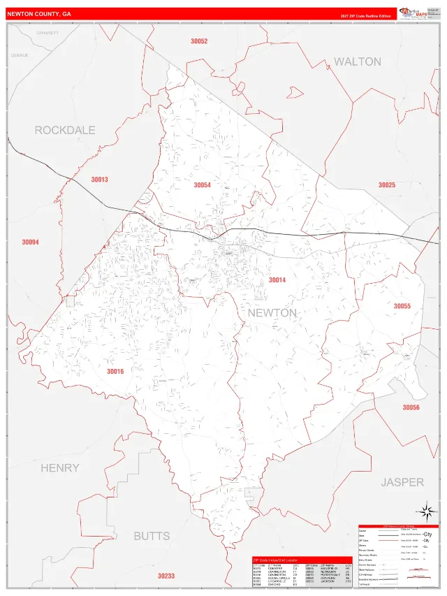 Newton County, GA ZIP Code Wall Map, RedLine style