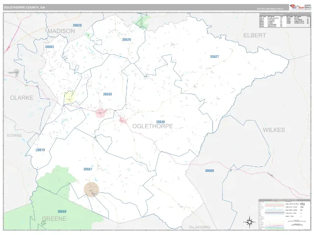 Oglethorpe County, GA ZIP Code Wall Map, Classic style
