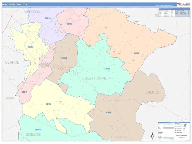 Oglethorpe County, GA ZIP Code Wall Map, ColorCast style