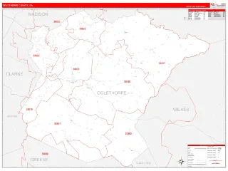 Oglethorpe County, GA RedLine style ZIP Code wall map