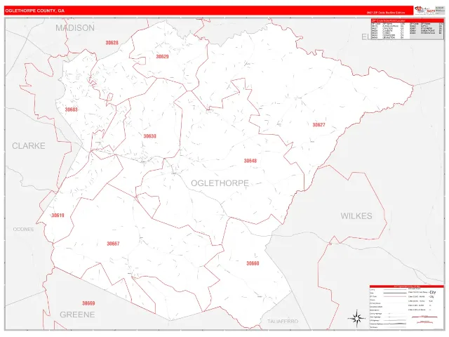 Oglethorpe County, GA ZIP Code Wall Map, RedLine style