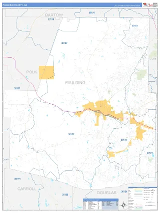 Paulding County, GA Business Reference style ZIP Code wall map