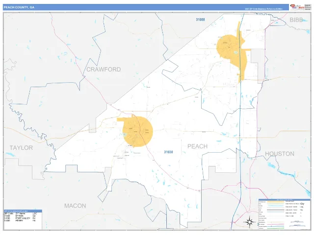 Peach County, GA ZIP Code Wall Map, Business Reference style