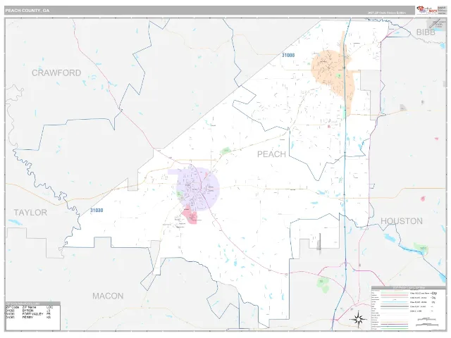 Peach County, GA ZIP Code Wall Map, Classic style