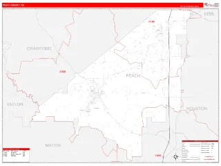 Peach County, GA RedLine style ZIP Code wall map