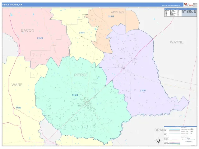Pierce County, GA ZIP Code Wall Map, ColorCast style