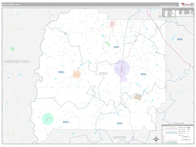 Pike County, GA ZIP Code Wall Map, Classic style