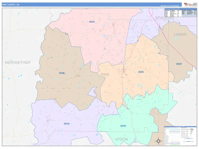 Pike County, GA ZIP Code Wall Map, ColorCast style