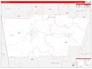 Polk County, GA RedLine style ZIP Code wall map