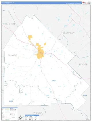 Pulaski County, GA Business Reference style ZIP Code wall map