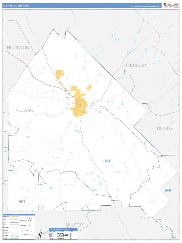 Pulaski County, GA ZIP Code Wall Map, Business Reference style
