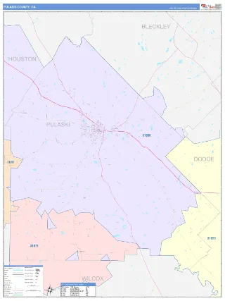 Pulaski County, GA ColorCast style ZIP Code wall map