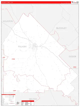 Pulaski County, GA RedLine style ZIP Code wall map