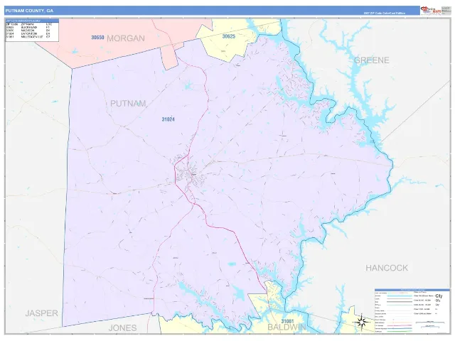 Putnam County, GA ZIP Code Wall Map, ColorCast style