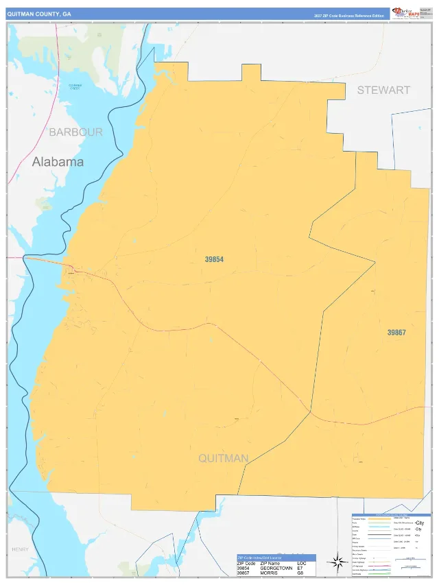 Quitman County, GA ZIP Code Wall Map, Business Reference style