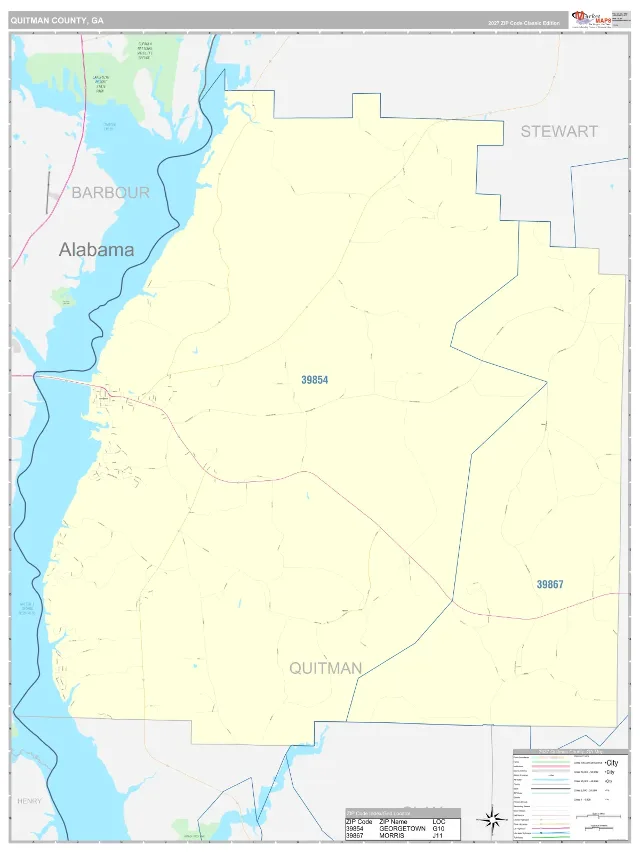 Quitman County, GA ZIP Code Wall Map, Classic style