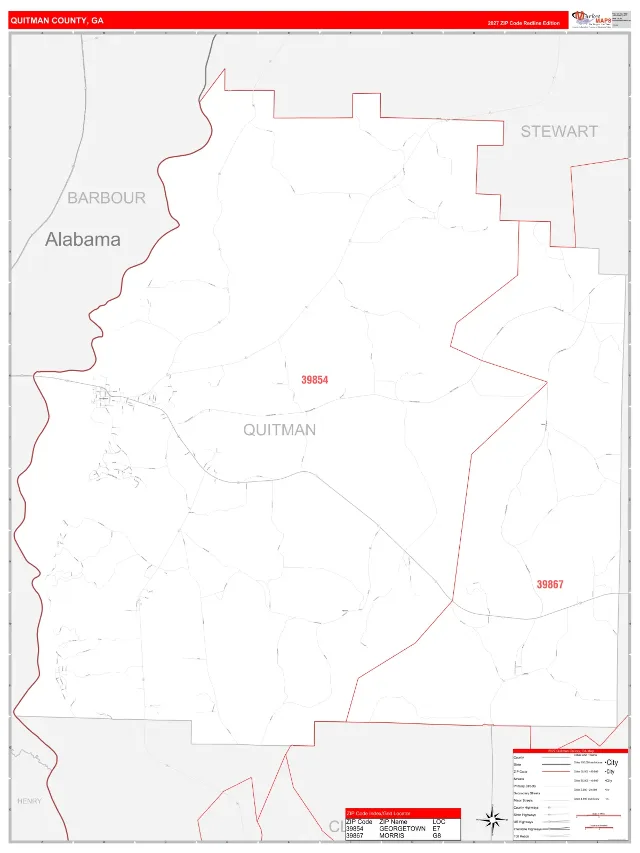Quitman County, GA ZIP Code Wall Map, RedLine style