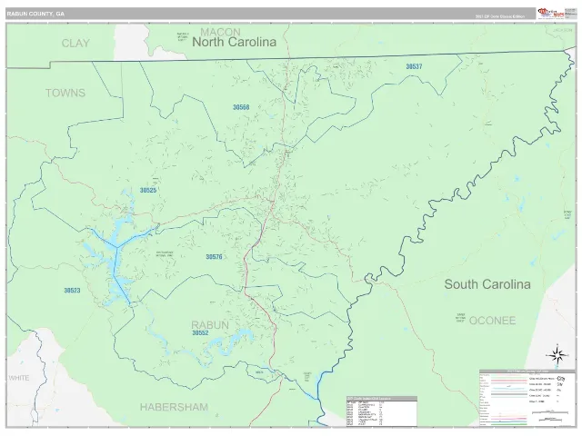 Rabun County, GA ZIP Code Wall Map, Classic style