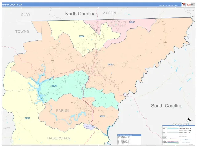 Rabun County, GA ZIP Code Wall Map, ColorCast style