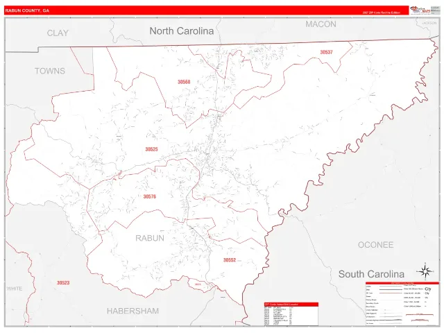 Rabun County, GA ZIP Code Wall Map, RedLine style
