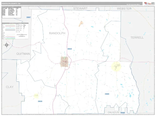 Randolph County, GA ZIP Code Wall Map, Classic style