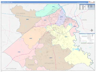 Richmond County, GA ColorCast style ZIP Code wall map