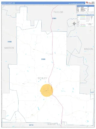 Schley County, GA Business Reference style ZIP Code wall map