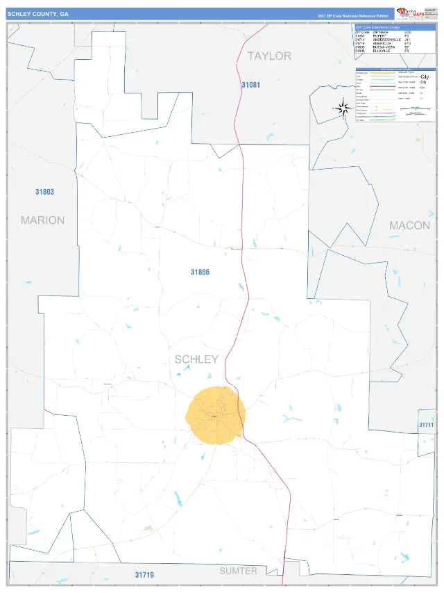 Schley County, GA ZIP Code Wall Map, Business Reference style
