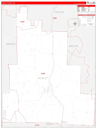 Schley County, GA RedLine style ZIP Code wall map