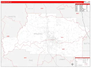 Spalding County, GA RedLine style ZIP Code wall map