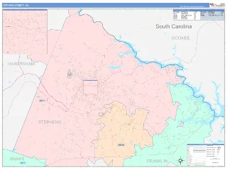Stephens County, GA ColorCast style ZIP Code wall map