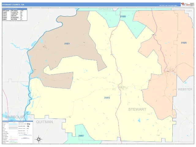 Stewart County, GA ZIP Code Wall Map, ColorCast style