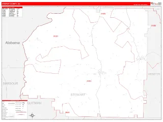 Stewart County, GA RedLine style ZIP Code wall map