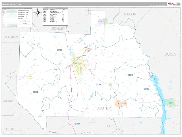 Sumter County, GA ZIP Code Wall Map, Classic style