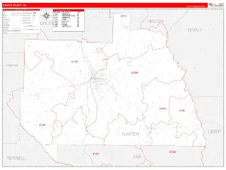 Sumter County, GA RedLine style ZIP Code wall map