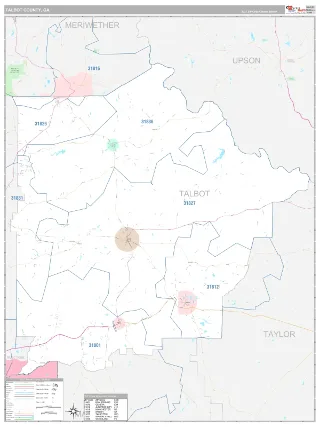 Talbot County, GA Classic style ZIP Code wall map
