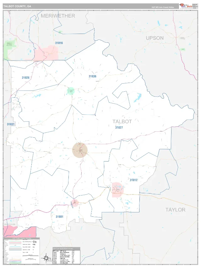 Talbot County, GA ZIP Code Wall Map, Classic style