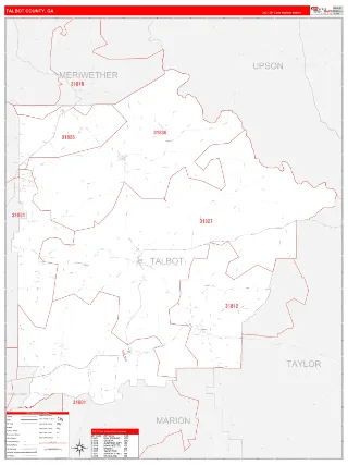 Talbot County, GA RedLine style ZIP Code wall map