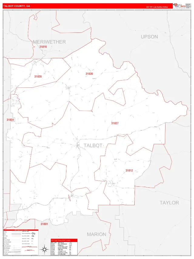 Talbot County, GA ZIP Code Wall Map, RedLine style