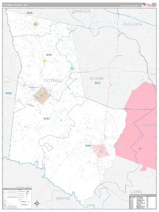 Tattnall County, GA Classic style ZIP Code wall map