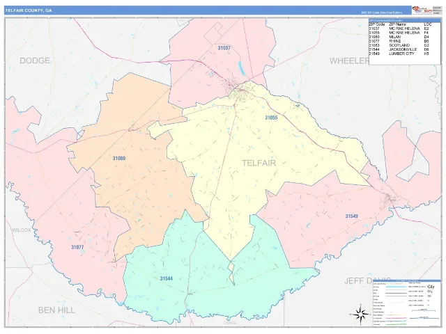 Telfair County, GA ZIP Code Wall Map, ColorCast style